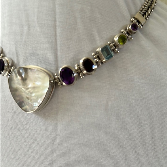 925 Silver real Gems amethyst, Garnet, Topaz, Tourmaline, seashells necklace - Picture 7 of 10